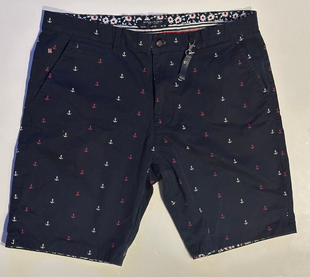 Denim & Flower Men's Anchors All Over Ricky Singh Shorts Size 36 red white blue